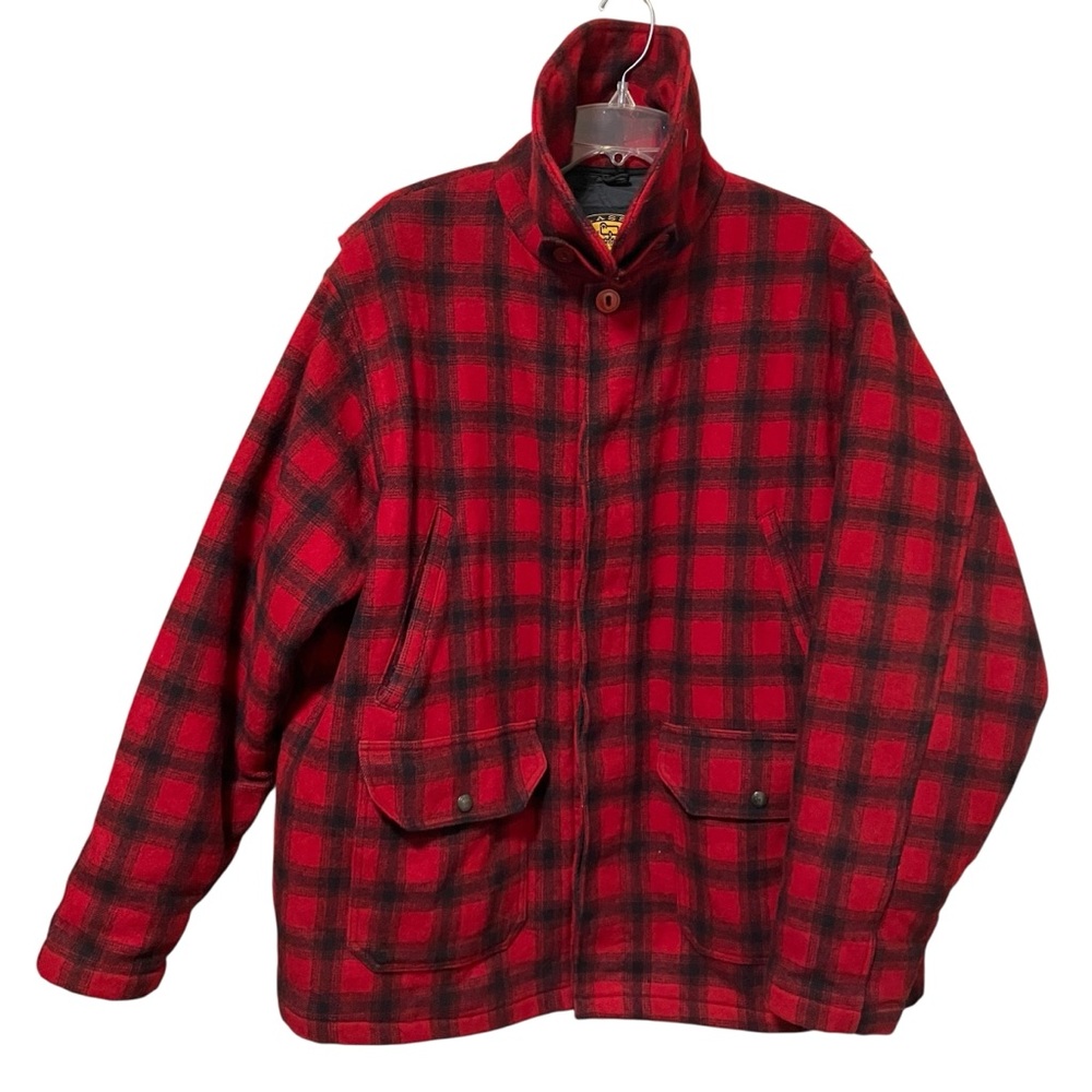Vintage Woolrich Classic Red Black Buffalo Plaid Hunting Coat Quilted Lining XL
